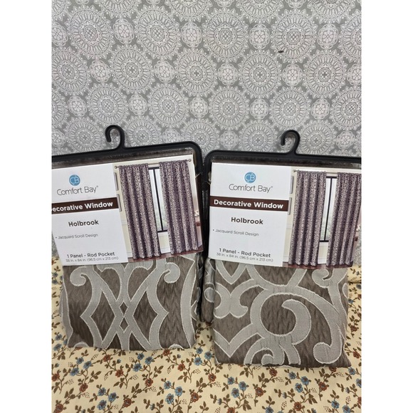2-Comfort Bay Holbrook Decorative Window Curtain Panel Set Jacquard Scroll 38x84 - Picture 1 of 4